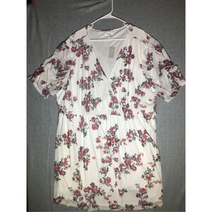 Womens NWT Maurices Dress Size 4X White Floral Boho Casual V Neck Wedding